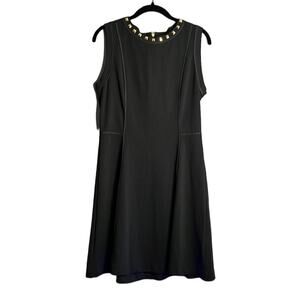 Michael Kors Black Sleeveless A Line Dress Gold Studded Round Neckline Size 8